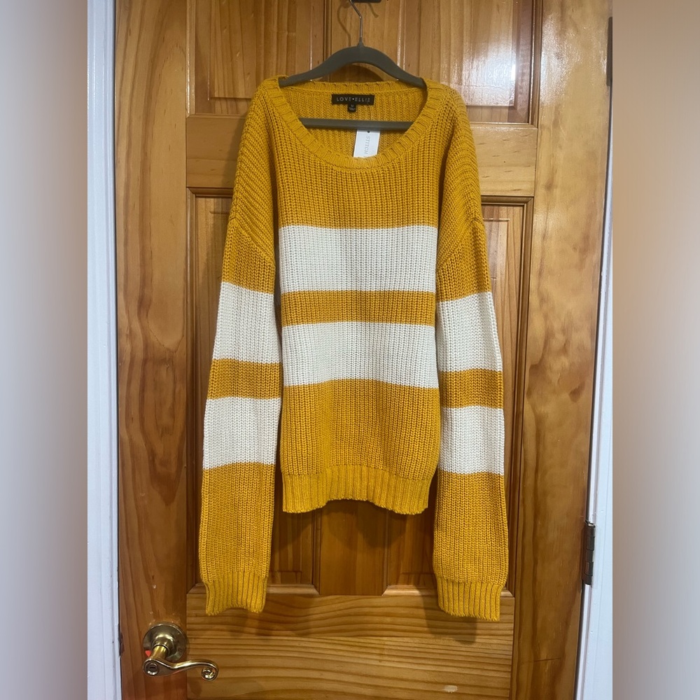 New with Tag Love Ellie Yellow and White Preppy Stripe Baggy Comfy Sweater